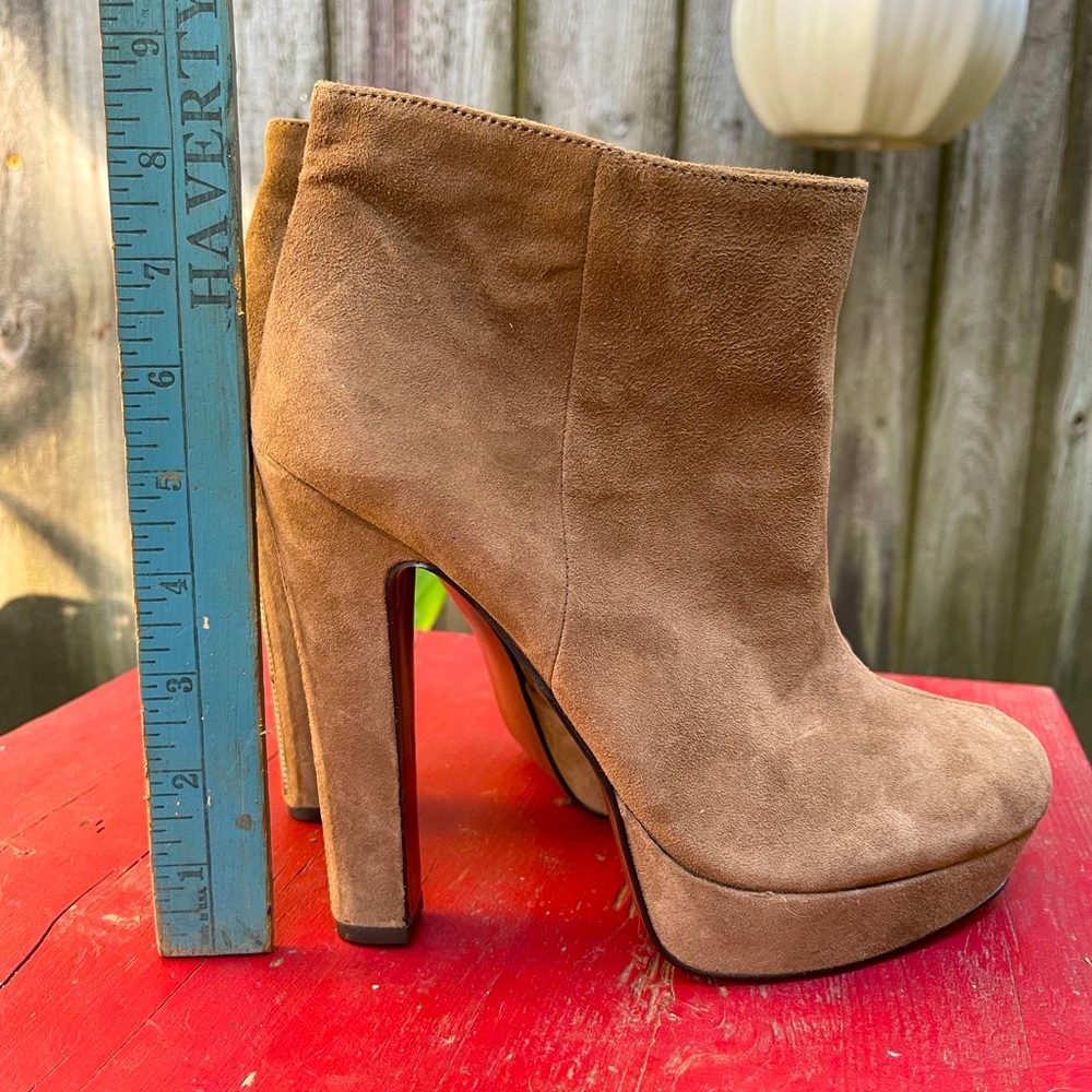 BCBGenerations leather Tan-Taupe-light brown stiletto platform ankle boots